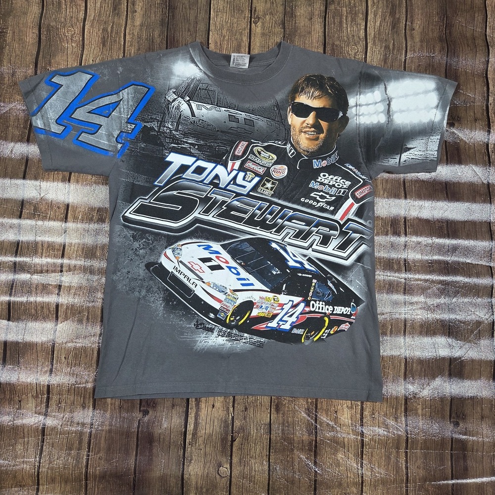 Nascar Chase Authentics Tony Stewart T-Shirt Mens L Gray Stewart-Haas Mobil 1